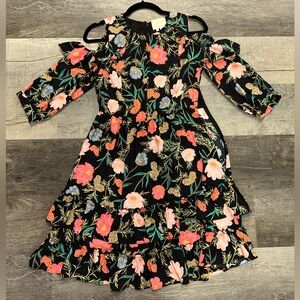 Kate Spade Blossom Cold Shoulder Floral Dress Black Ruffle Size 2